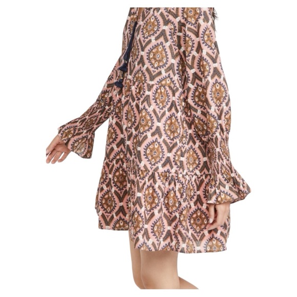 Figue Bella Short Dress in Floral Oasis Blush Cotton India Long Sleeve Tiered - Picture 11 of 15